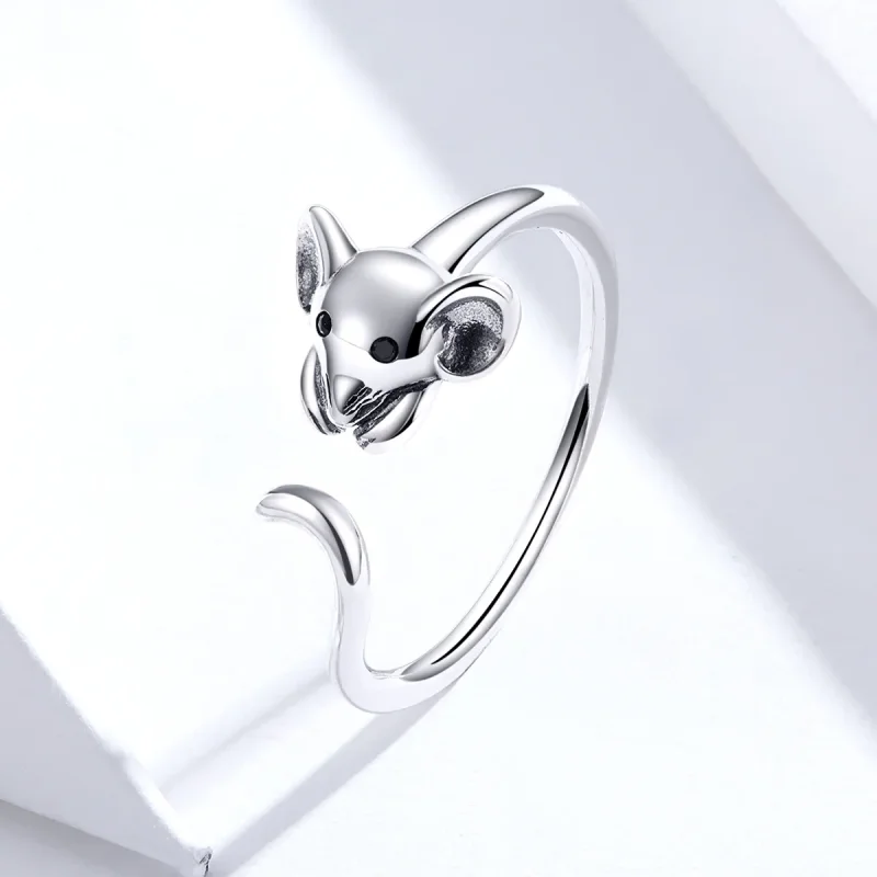 (image for) Pandora Style Silver Open Ring, Cute Mouse - SCR632 - View 2
