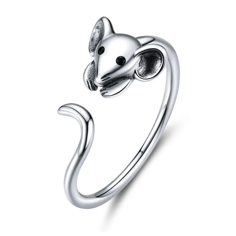 (image for) Pandora Style Silver Open Ring, Cute Mouse - SCR632 - Product Image