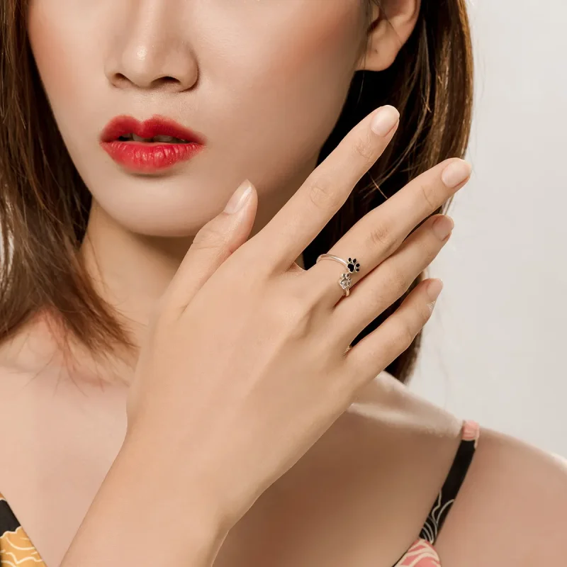 (image for) Pandora Style Silver Open Ring, Friendships, Black Enamel - SCR605 - View 5