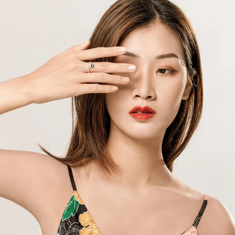 (image for) Pandora Style Silver Open Ring, Friendships, Black Enamel - SCR605 - View 7