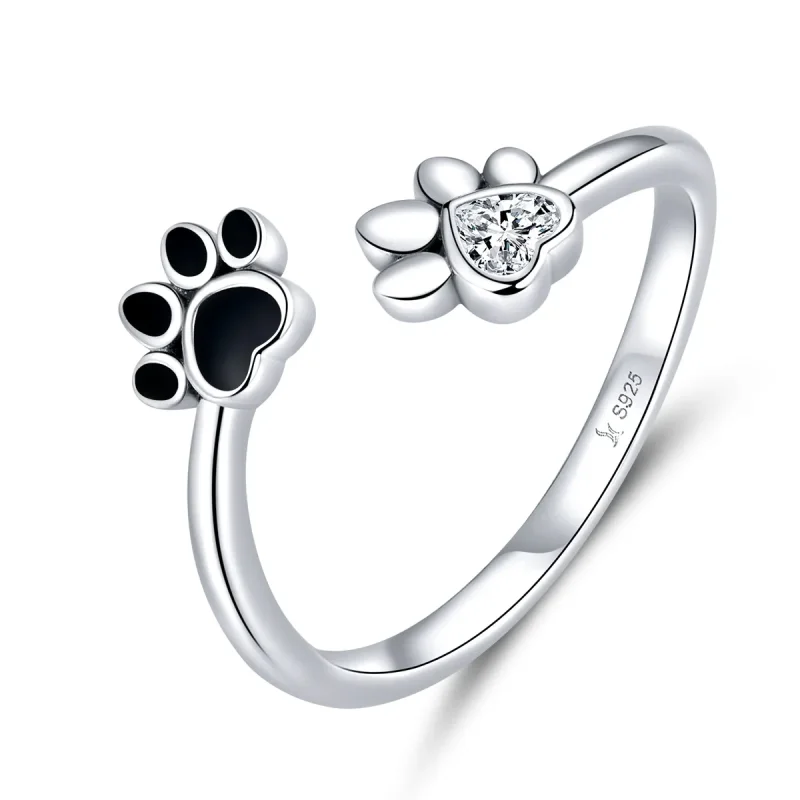 (image for) Pandora Style Silver Open Ring, Friendships, Black Enamel - SCR605 - Product Image