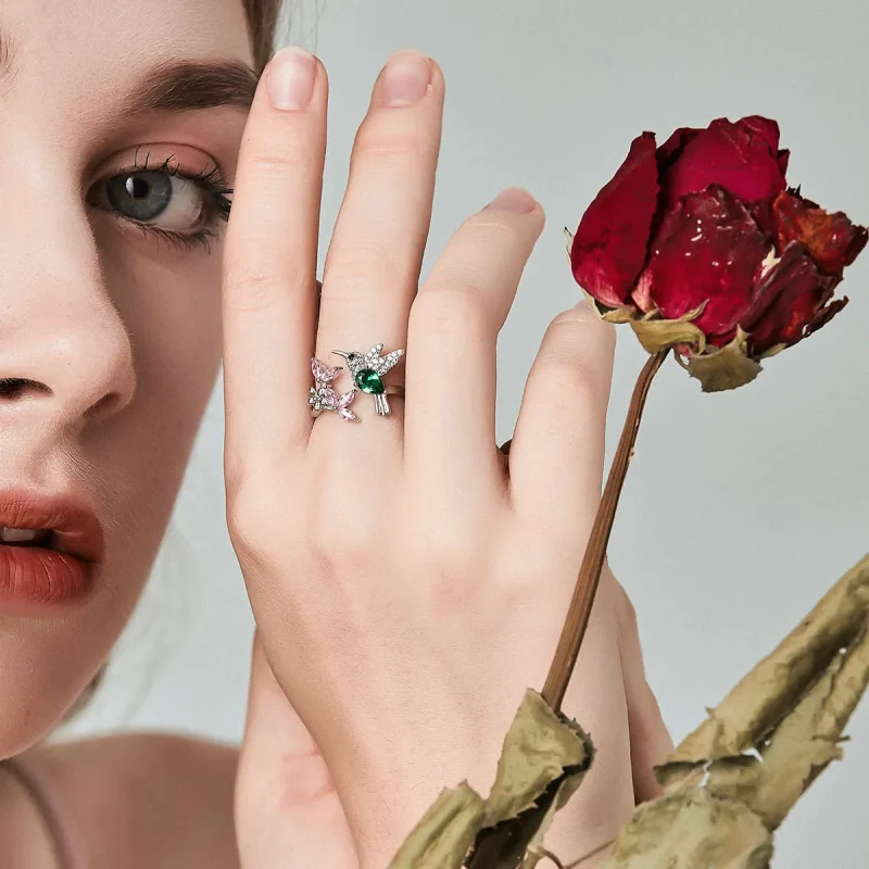 (image for) Pandora Style Silver Open Ring, Gift of Hummingbird - BSR016 - View 2