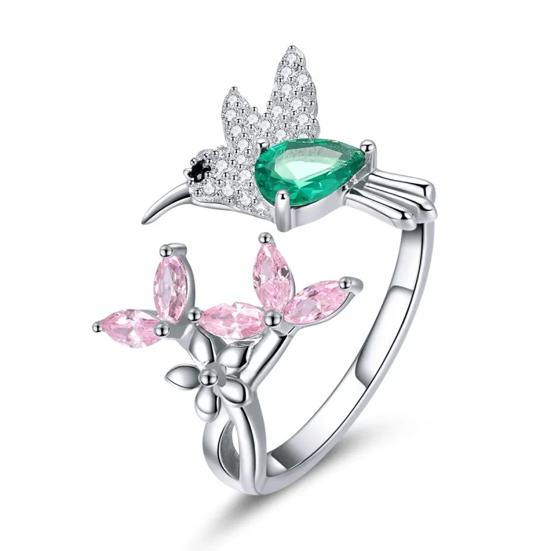 (image for) Pandora Style Silver Open Ring, Gift of Hummingbird - BSR016 - View 3
