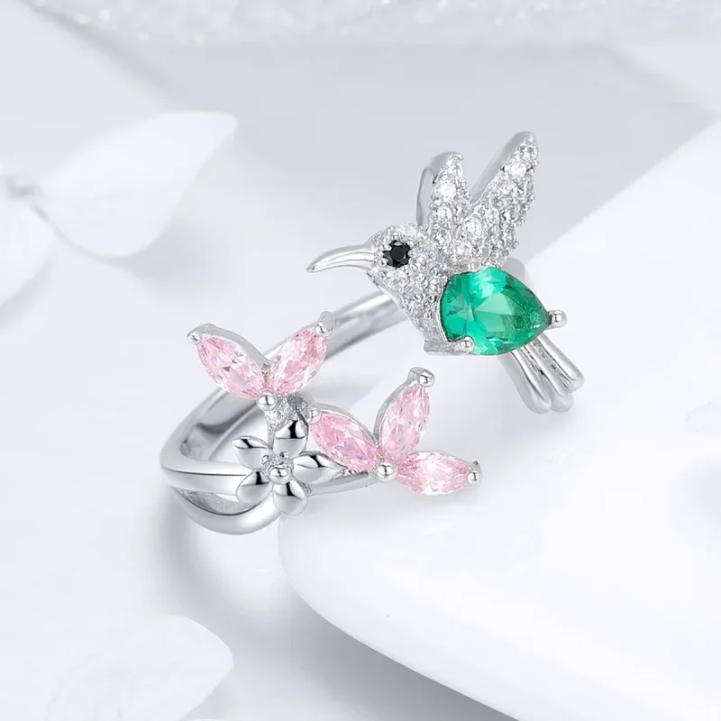 (image for) Pandora Style Silver Open Ring, Gift of Hummingbird - BSR016 - View 4