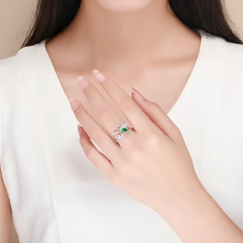 (image for) Pandora Style Silver Open Ring, Gift of Hummingbird - BSR016 - View 5