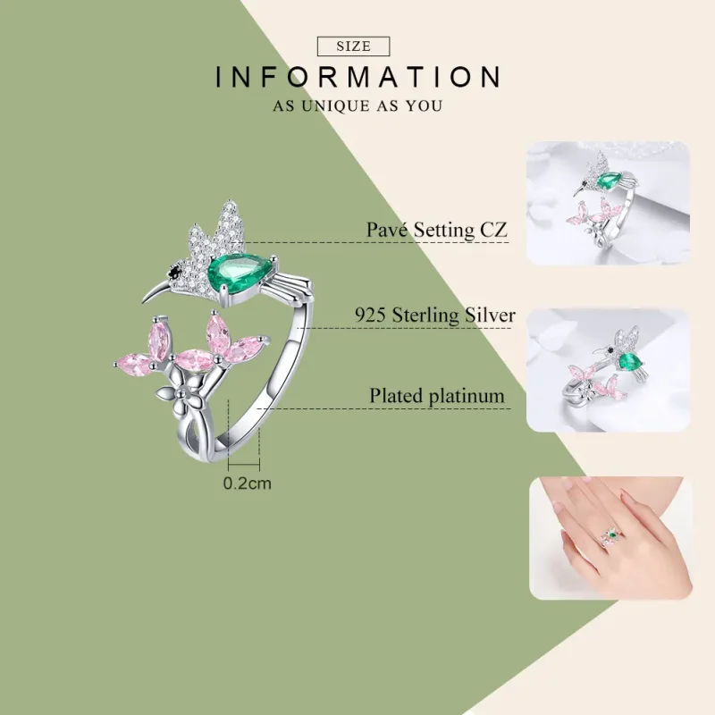 (image for) Pandora Style Silver Open Ring, Gift of Hummingbird - BSR016 - View 7