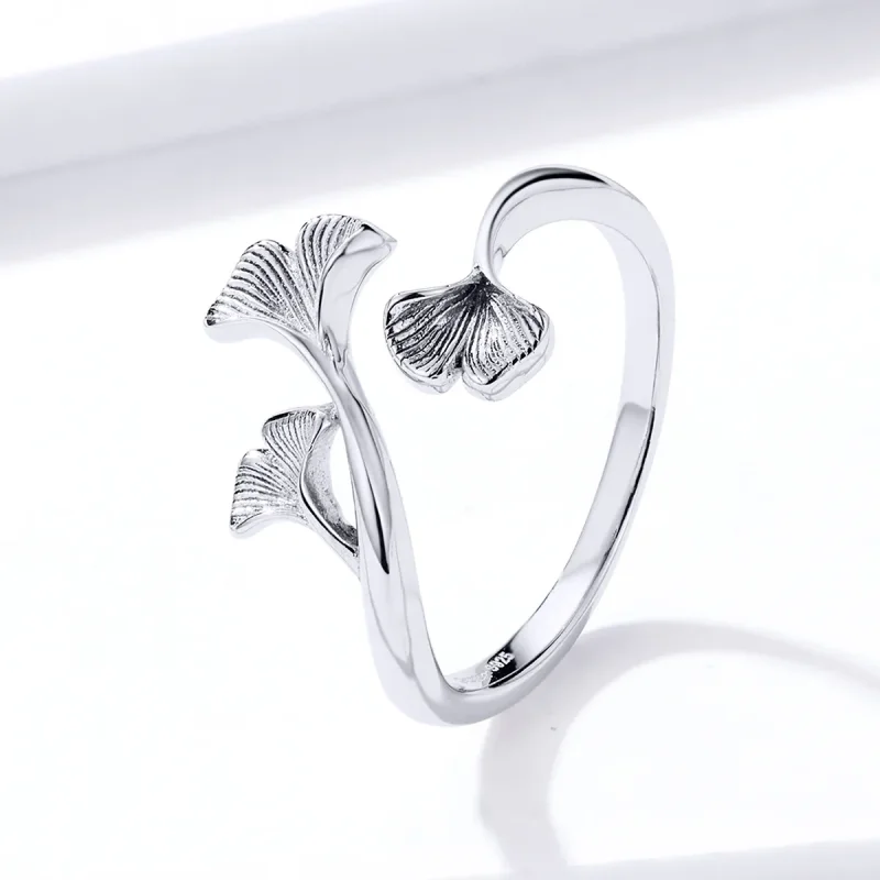 (image for) Pandora Style Silver Open Ring, Ginkgo Leaf - BSR097 - View 2