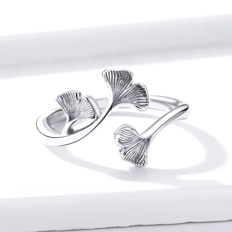(image for) Pandora Style Silver Open Ring, Ginkgo Leaf - BSR097 - View 3