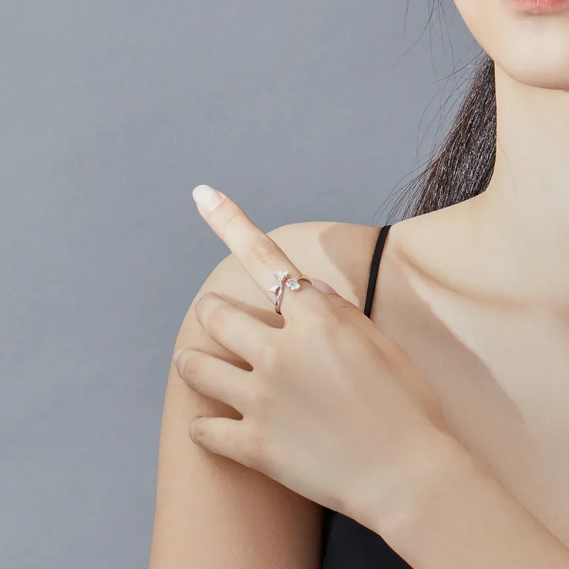 (image for) Pandora Style Silver Open Ring, Ginkgo Leaf - BSR097 - View 5