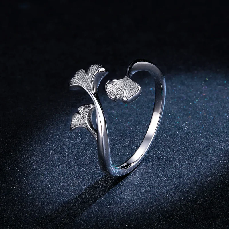 (image for) Pandora Style Silver Open Ring, Ginkgo Leaf - BSR097 - View 8