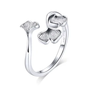 (image for) Pandora Style Silver Open Ring, Ginkgo Leaf - BSR097