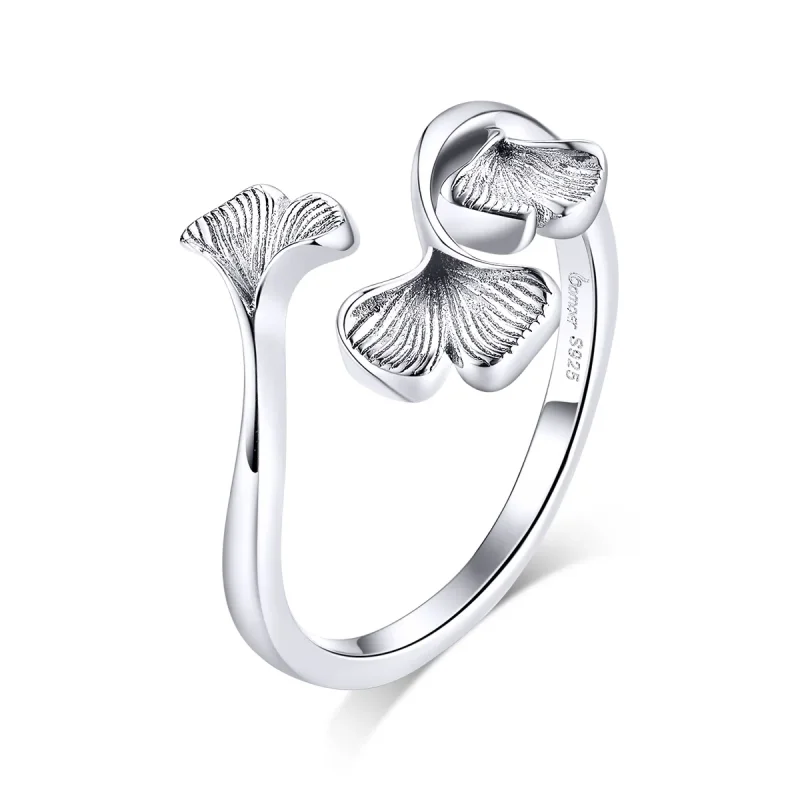 (image for) Pandora Style Silver Open Ring, Ginkgo Leaf - BSR097 - Product Image