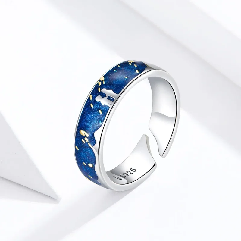 (image for) Pandora Style Silver Open Ring, Meteoric Shower, Blue Enamel - SCR609 - View 2