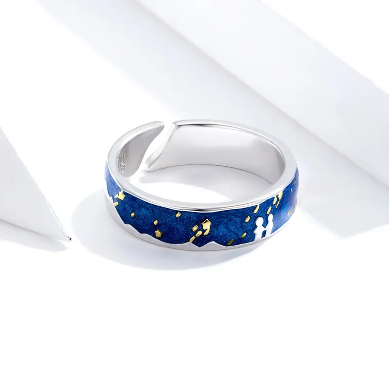 (image for) Pandora Style Silver Open Ring, Meteoric Shower, Blue Enamel - SCR609 - View 3