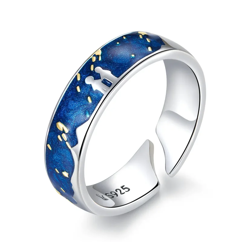 (image for) Pandora Style Silver Open Ring, Meteoric Shower, Blue Enamel - SCR609 - Product Image