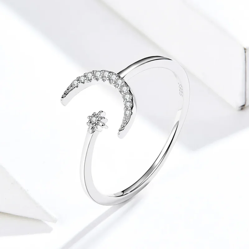 (image for) Pandora Style Silver Open Ring, Moon and Star - SCR569 - View 3