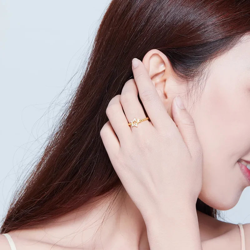 (image for) Pandora Style Silver Open Ring, Moon and Star - SCR569 - View 7