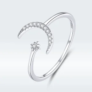 (image for) Pandora Style Silver Open Ring, Moon and Star - SCR569