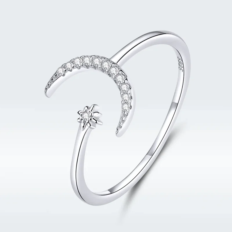 (image for) Pandora Style Silver Open Ring, Moon and Star - SCR569 - Product Image