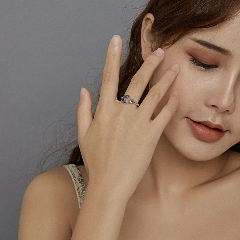 (image for) Pandora Style Silver Open Ring, Moon & Cat - SCR677 - View 6