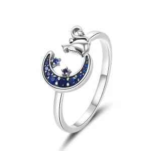 (image for) Pandora Style Silver Open Ring, Moon & Cat - SCR677