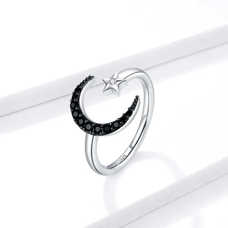 (image for) Pandora Style Silver Open Ring, Mysterious Moon and Star - BSR137 - View 2