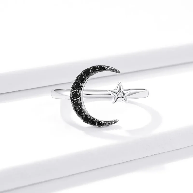 (image for) Pandora Style Silver Open Ring, Mysterious Moon and Star - BSR137 - View 3