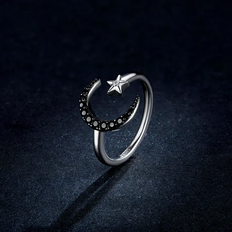 (image for) Pandora Style Silver Open Ring, Mysterious Moon and Star - BSR137 - View 5