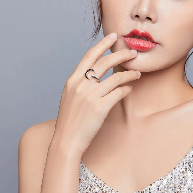 (image for) Pandora Style Silver Open Ring, Mysterious Moon and Star - BSR137 - View 8