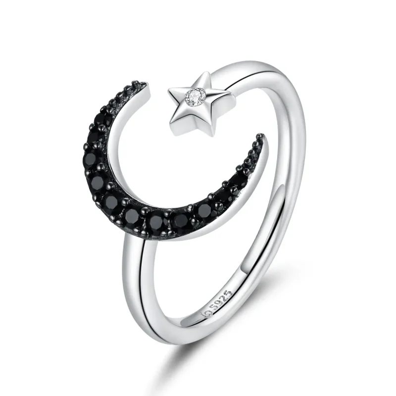 (image for) Pandora Style Silver Open Ring, Mysterious Moon and Star - BSR137 - Product Image