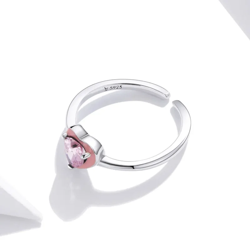 (image for) Pandora Style Silver Open Ring, Open Heart Clear Love, Pink Enamel - SCR717 - View 3
