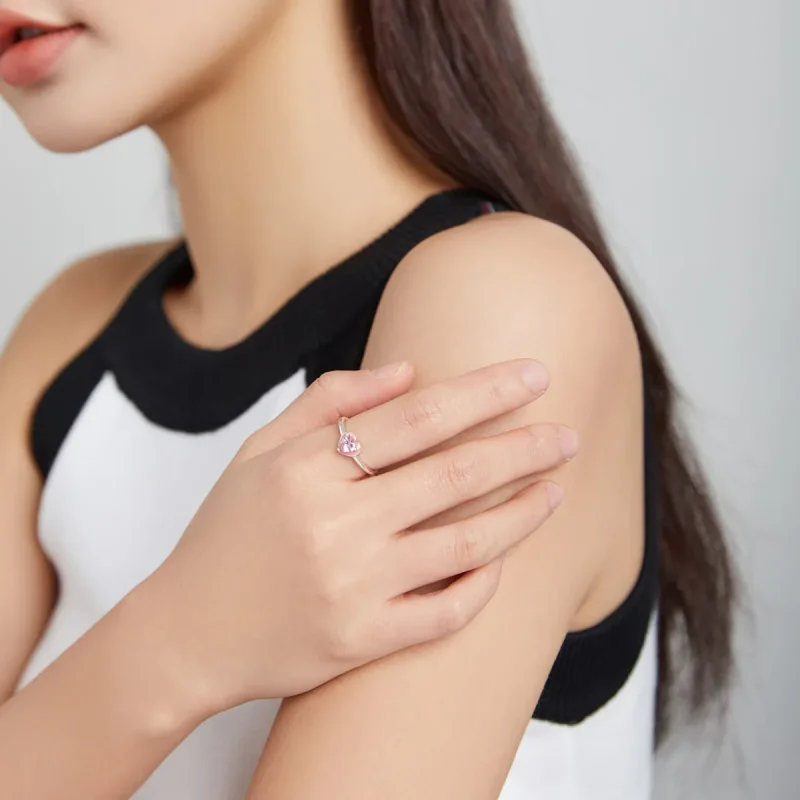 (image for) Pandora Style Silver Open Ring, Open Heart Clear Love, Pink Enamel - SCR717 - View 5