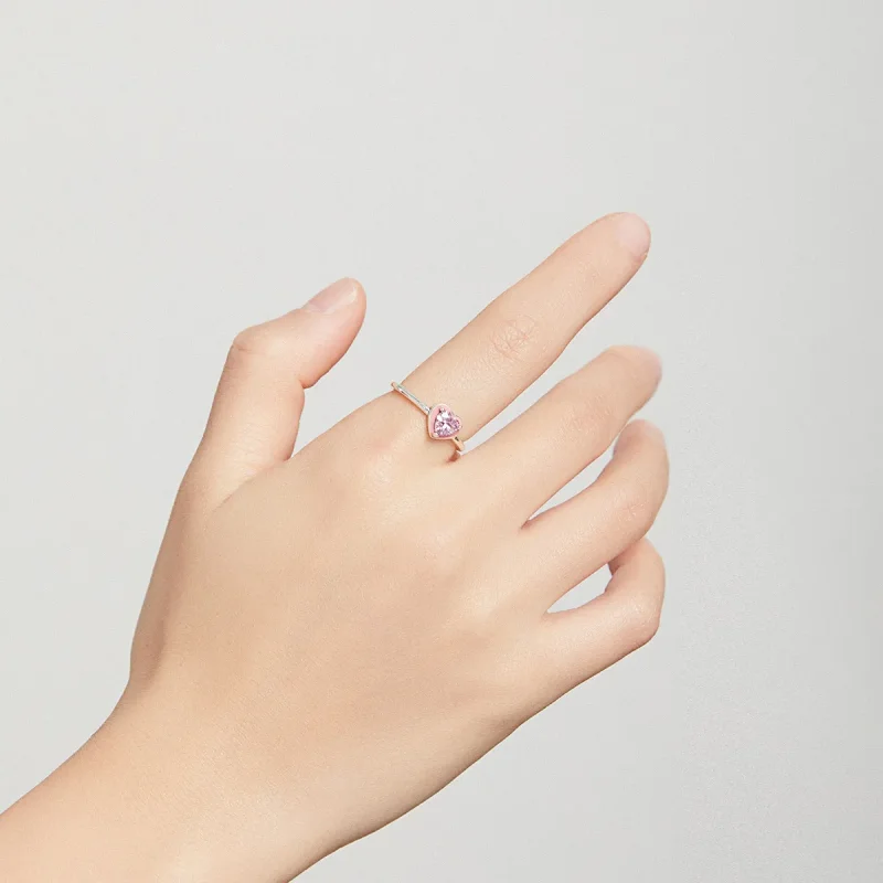 (image for) Pandora Style Silver Open Ring, Open Heart Clear Love, Pink Enamel - SCR717 - View 7