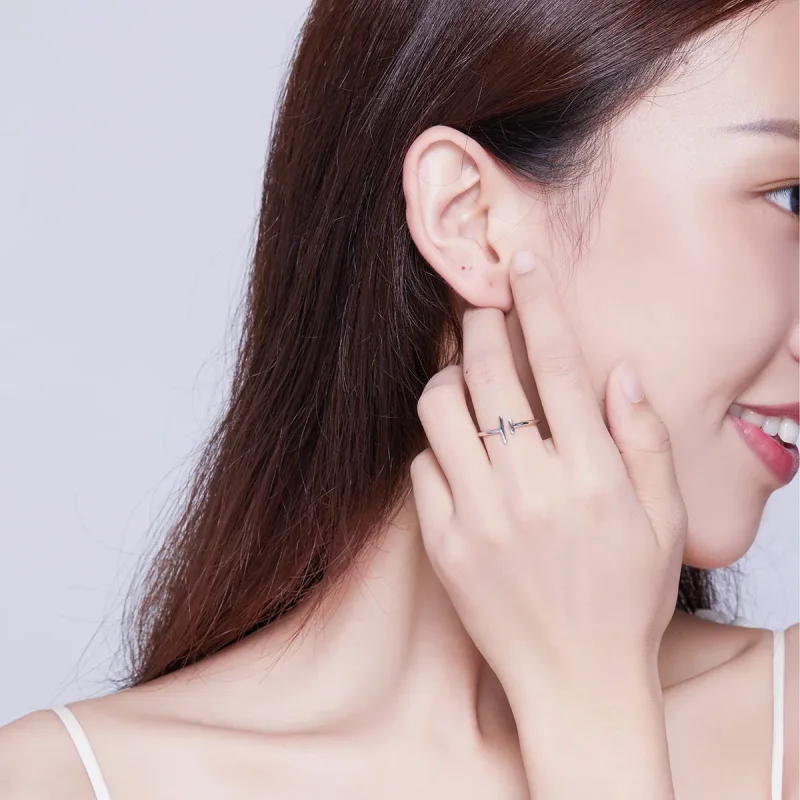 (image for) Pandora Style Silver Open Ring, Parallel Lines - SCR555 - View 6