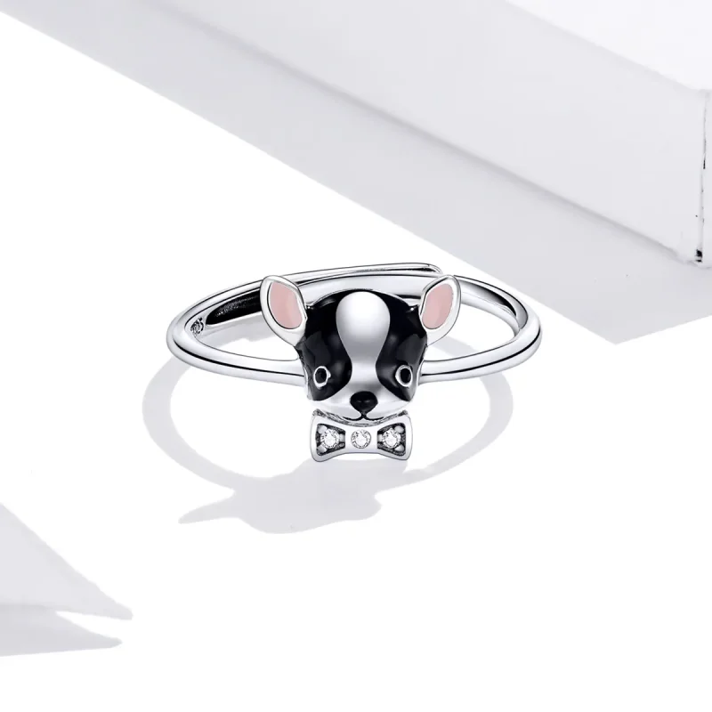 (image for) Pandora Style Silver Open Ring, Puppy Chihuahua, Multicolor Enamel - SCR695 - View 3