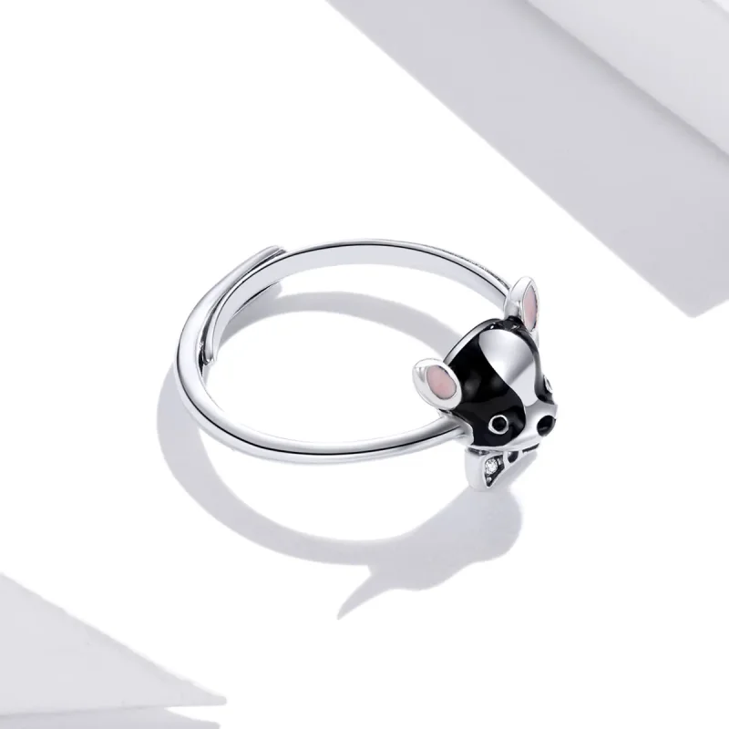 (image for) Pandora Style Silver Open Ring, Puppy Chihuahua, Multicolor Enamel - SCR695 - View 4