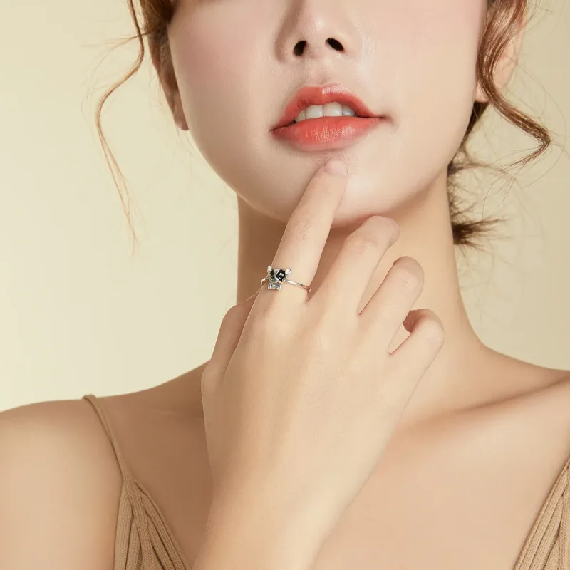 (image for) Pandora Style Silver Open Ring, Puppy Chihuahua, Multicolor Enamel - SCR695 - View 7