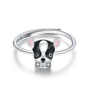 (image for) Pandora Style Silver Open Ring, Puppy Chihuahua, Multicolor Enamel - SCR695
