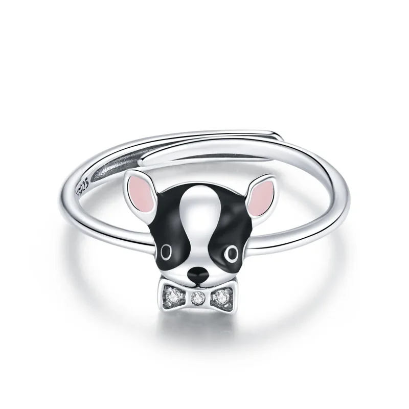 (image for) Pandora Style Silver Open Ring, Puppy Chihuahua, Multicolor Enamel - SCR695 - Product Image