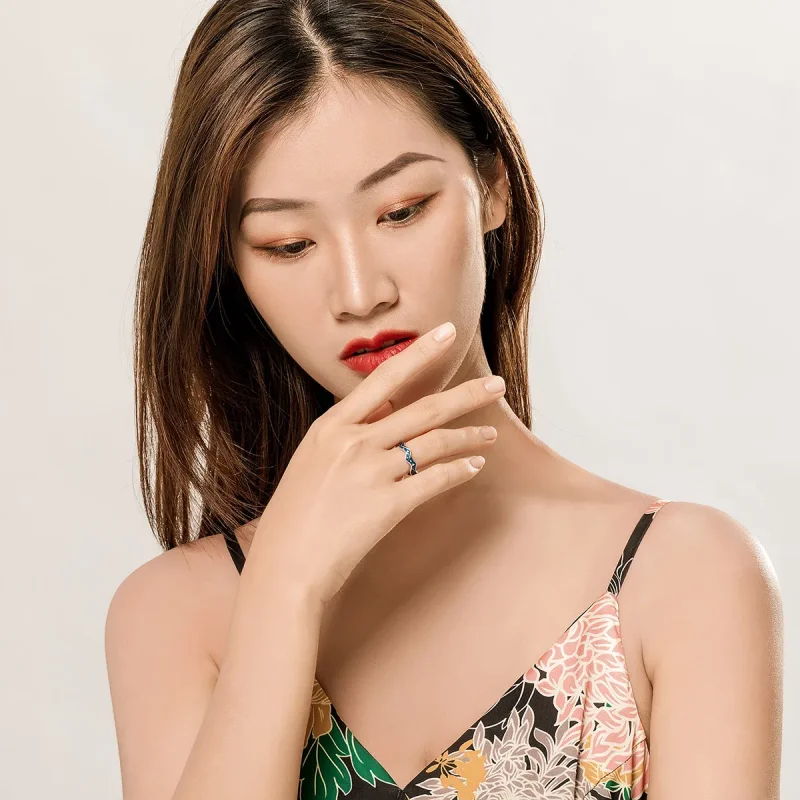 (image for) Pandora Style Silver Open Ring, Starry Sky From Van Gogh, Blue Enamel - SCR608 - View 7