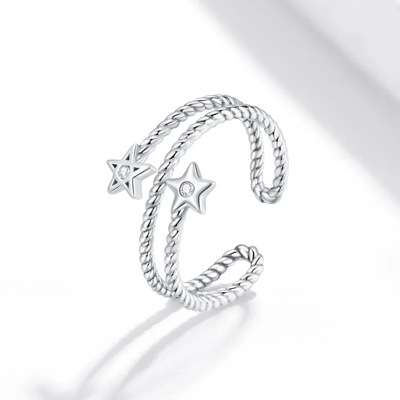 (image for) Pandora Style Silver Open Ring, Two-Stars - SCR718 - View 2