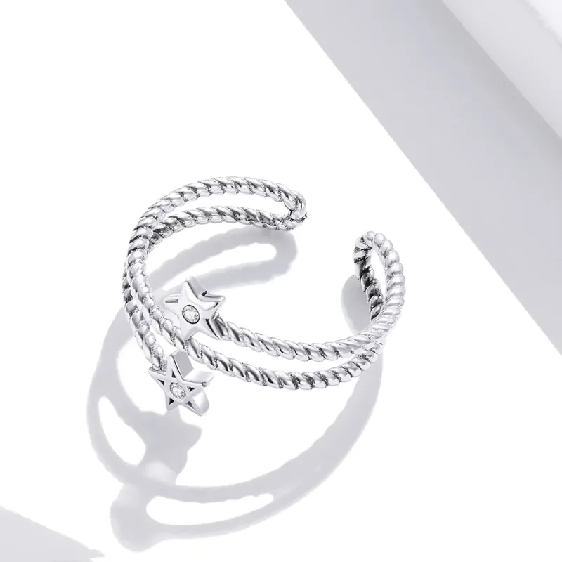(image for) Pandora Style Silver Open Ring, Two-Stars - SCR718 - View 4