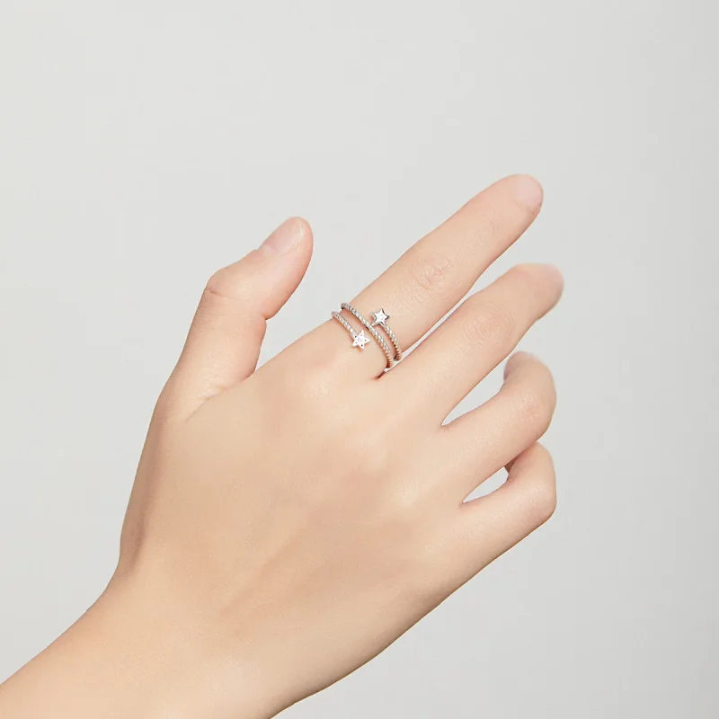 (image for) Pandora Style Silver Open Ring, Two-Stars - SCR718 - View 7