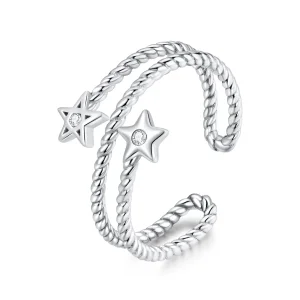 (image for) Pandora Style Silver Open Ring, Two-Stars - SCR718