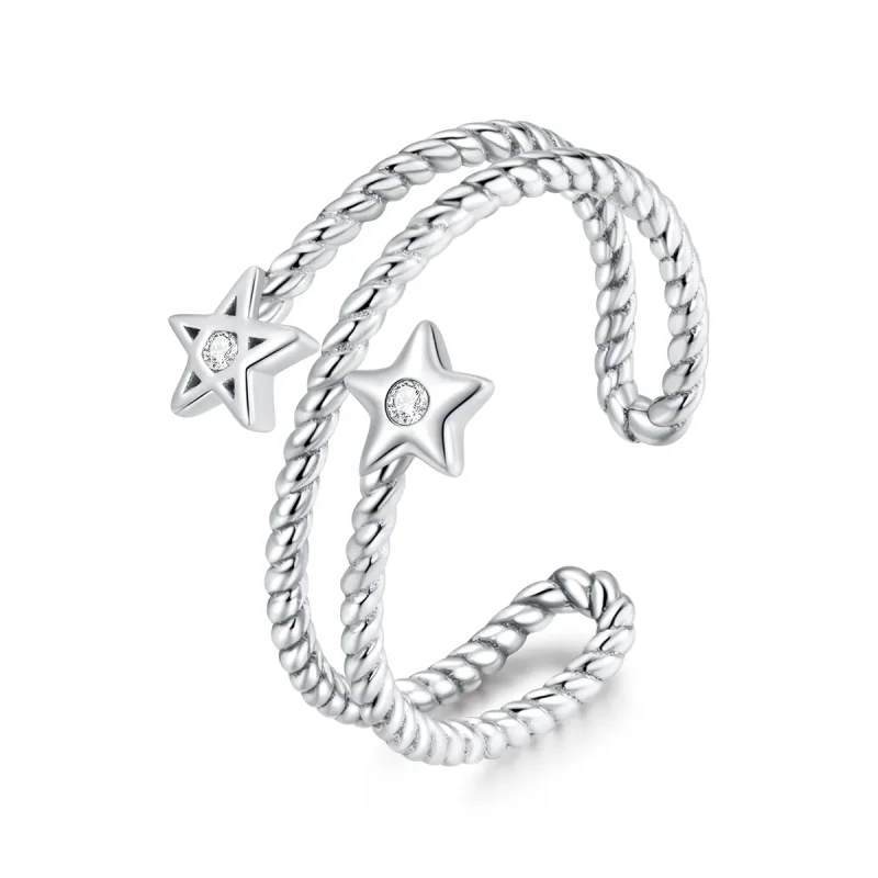(image for) Pandora Style Silver Open Ring, Two-Stars - SCR718 - Product Image