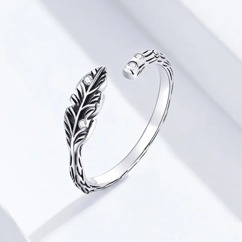 (image for) Pandora Style Silver Open Ring, Vintage Leaves - SCR639 - View 2