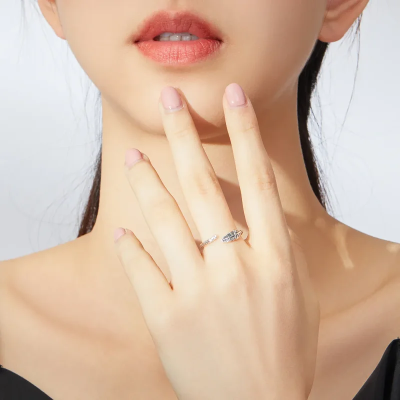 (image for) Pandora Style Silver Open Ring, Vintage Leaves - SCR639 - View 5