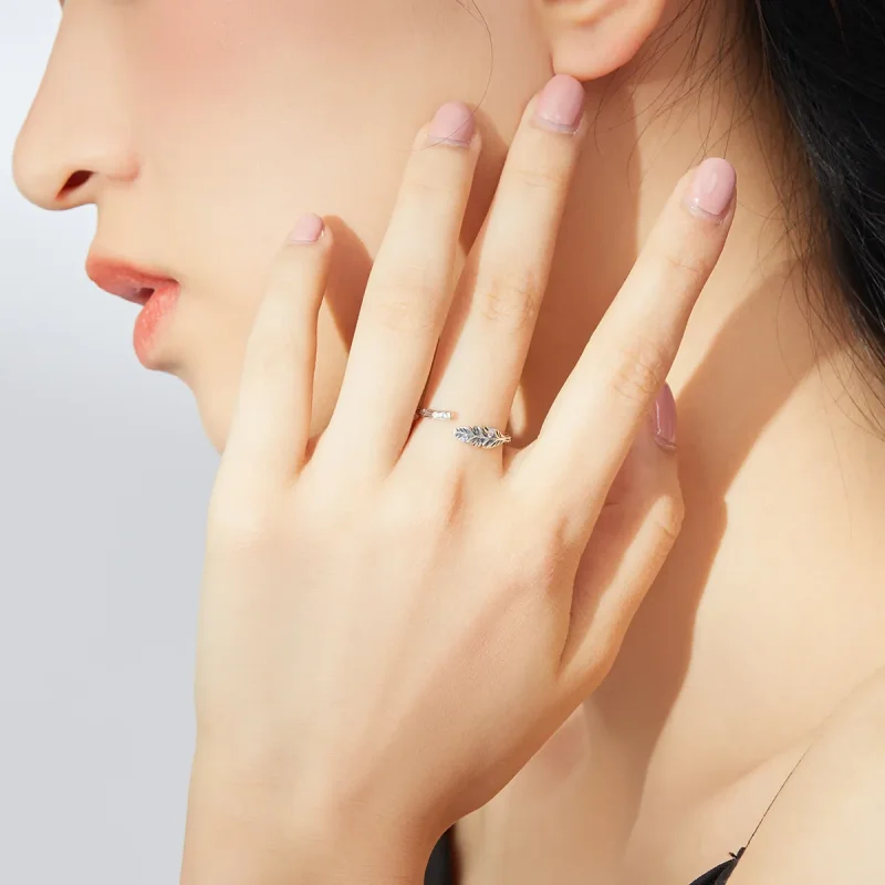 (image for) Pandora Style Silver Open Ring, Vintage Leaves - SCR639 - View 7