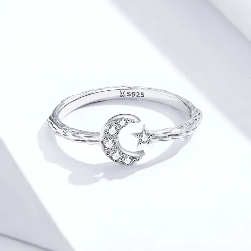 (image for) Pandora Style Silver Open Ring, Vintage Star Moon - SCR638 - View 3