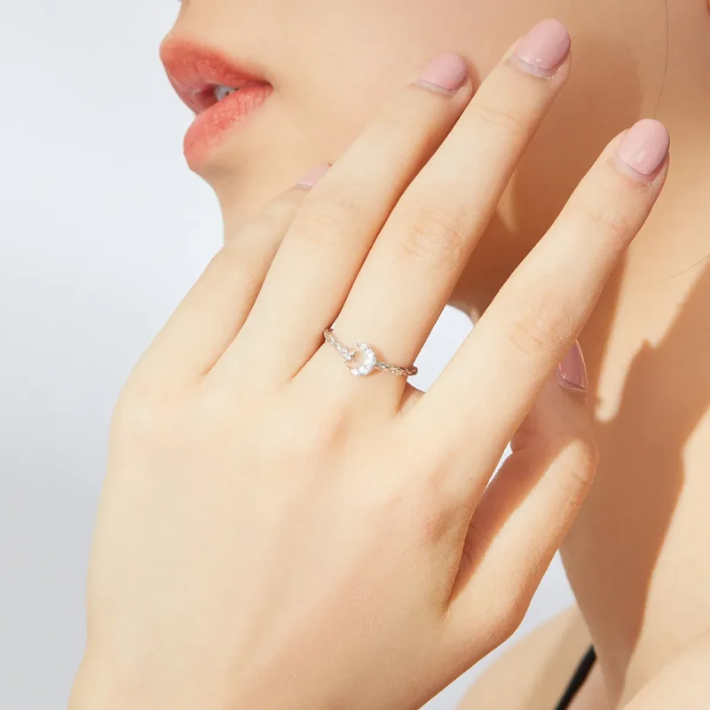 (image for) Pandora Style Silver Open Ring, Vintage Star Moon - SCR638 - View 7